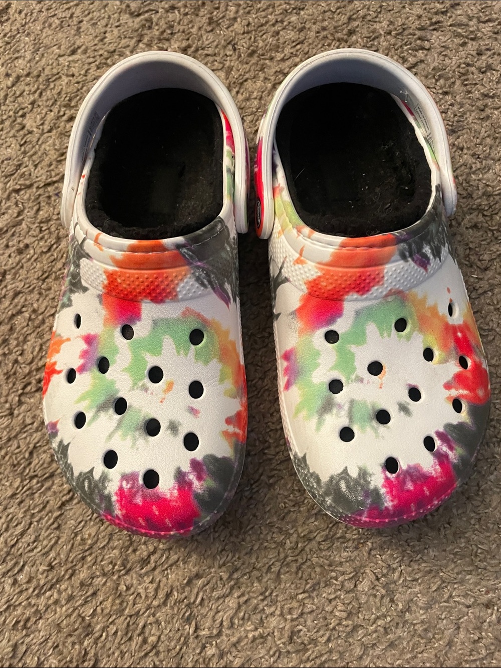 CROCS Kids Tie-Dye Clogs in White with Pink, Orange, Green